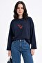 Butterfly Embroidered Oversized Navy Blue Sweat - 3
