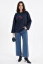 Butterfly Embroidered Oversized Navy Blue Sweat