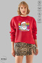 Unisex Long Sleeve Santa Claus Christmas Printed Crew Neck Hoodless Fleece-Lined Oversized Sweatshirt
