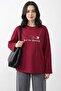 Bee Pattern Embroidered Oversized Claret Red Sweat