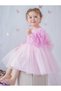 Girls' Bow Detailed Rose Birthday Party Long Sleeve Dress - 7