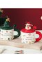Ceramic Mug with Lid and Spoon Featuring a Christmas Figure - 4