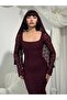 Lined Square Neck Maxi Long Premium Lace Dress with Scarf - 4