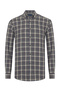 Gray Navy Blue Plaid Flannel Buttoned Collar Tailor Fit Cotton Shirt