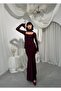 Lined Square Neck Maxi Long Premium Lace Dress with Scarf - 3