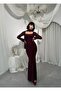 Lined Square Neck Maxi Long Premium Lace Dress with Scarf - 8
