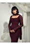 Lined Square Neck Maxi Long Premium Lace Dress with Scarf - 2