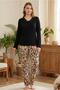 Long Sleeve Viscose Pajama Set Lace Detail Comfortable Casual Sleepwear Set