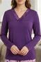 Long Sleeve Viscose Pajama Set Lace Detail Comfortable Casual Sleepwear Set - 2