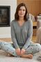 Long Sleeve Viscose Pajama Set Lace Detail Comfortable Casual Sleepwear Set - 2