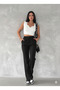 Women's Black Palazzo Pants High Waist Pleated Buttons Stretch Fabric Stretchy Comfortable Fit Pants - 4