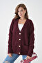 Women's V-Neck Button Closure Wool Blend Fleece-Lined Oversized Knitwear Cardigan 8641Sw