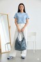 *Soft Faux Leather Blue Women's Bag Suitable for Hand Shoulder and Back Use 34*39 cm - 3