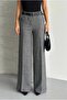High-Waisted Elastic Waistband, Detailed Waistband, Pockets, Herringbone Pattern, Wide-Leg Woolen Pants