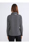 White Mock Neck Striped Women's T-Shirt - 4
