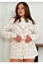Pearl Button Plaid Pattern Belt Detail Pocket Flap Cashmere Jacket Women - 4