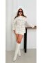 Pearl Button Plaid Pattern Belt Detail Pocket Flap Cashmere Jacket Women