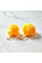 Orange Plush Pompon Earrings – Gold Color Embroidered Hook, Lightweight and Stylish Gift (1 Pair-Small) - 3