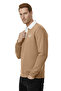 Men's Camel Relax Fit Fleece Lined Polo Neck Sweatshirt – Cotton Thick Sweatshirt 2600762 - 8