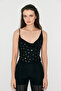 Latido Women's Stylish Black Blouse with Detachable Collar, Tulle with Stone Detailing, Lined Straps - 2