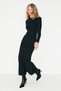 Noche women's round neck back transparent mesh detailed stretch fabric black dress - 4