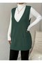 Women's Deep V-Neck Pocketed Knitwear Sweater Vest Sweater Smlxl Size Compatible Length 85 cm