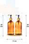 Set of 2 Amber Liquid Soap Dispensers with Glass Bamboo Stand - 2 X 500 Ml. - 2