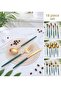 6-Person Gold Green Stainless Steel 18-Piece Round-Form Fork Knife Spoon Set
