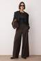 Kahverengi Çizgili Bel Detaylı Extra Geniş Paça Wide Leg Dokuma Pantolon TWOAW26PL00168