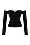 Siyah Fitted/Vücuda Oturan Aksesuar Detaylı Esnek Örme Bluz TWOAW26BZ00356 - 5