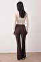 Koyu Kahverengi Flare İspanyol Paça Bootcut  Dokuma Pantolon TOFAW19BB0581 - 8