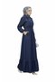 Women's Pocket Detailed Zippered Hijab Navy Blue Denim Dress - 2