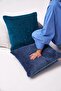Navy Blue Plain Chenille Textured Cushion Cover with Piping Detail - 4