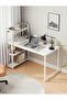 Computer Desk with Bookshelf, Office Table with Reversible Storage Shelf, 4-Tier Shelves Study Table