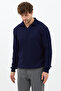 Men's Navy Blue Slim Fit Long Sleeve Polo Neck Sweater - 4