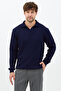 Men's Navy Blue Slim Fit Long Sleeve Polo Neck Sweater