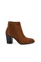 Women's Tan Zippered Heeled Suede Boots - 2