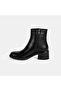 Women's Black Zippered Heeled Leather Boots - 3
