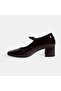 Women's Burgundy Adjustable Buckle Thick Heeled Classic Shoes - 3