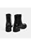 Women's Black Zippered Heeled Leather Boots - 7