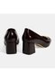 Women's Burgundy Patent Leather Heeled Shoes with Metal Buckle Accessories - 8