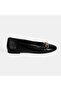 Women's Black Leather Ballerinas with Metal Buckle Accessories - 2