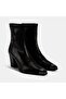 Women's Black Metal Toe Detailed Heeled Stretch Boots