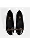 Women's Black Leather Ballerinas with Metal Buckle Accessories - 7