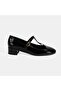 Women's Black Buckle Accessory T-Band Patent Leather Heeled Ballerinas - 2