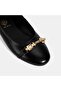 Women's Black Leather Ballerinas with Metal Buckle Accessories - 6