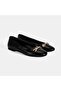 Women's Black Leather Ballerinas with Metal Buckle Accessories