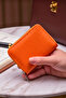 Women's Vegan Leather Zippered Portfolio Orange Wallet Card Holder - 7