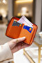 Women's Vegan Leather Zippered Portfolio Orange Wallet Card Holder - 4