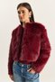 Women's Burgundy Faux Fur Lined Coat 38119 60251968 - 5